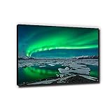  Phyrek123 Verde islandese Paesaggio Aurora Stampa su tela Aurora boreale Quadro Immagine panoramic Pronta da appendere 70x98 cm Nero Incorniciato
