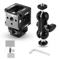 UTEBIT Triple Cold Shoe Mount mit Kamera Blitzschuh Adapter, 360° Drehbarer Dual Kugelkopf Magic Arm und 1/4-20 Gewinde Dreifach Kaltschuhhalterung für Monitor, Mikrofon, LED Blitzlicht