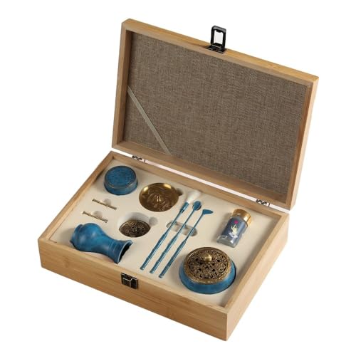 Lamanttスクエア瑞雲香炉セット 香シール 香りタイプ セット 香セット 真鍮 純銅 香シール ツール DIY ギフトに最適 (バーントブルー - リトルアップル)