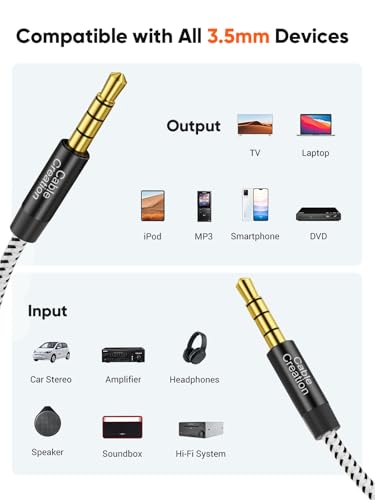 Image of CableCreation 1.8M TRRS 3.5mm Audio Cable, 4 Pole Male to Male Braided 1 /8 inch Stereo HiFi Aux Jack Stereo Audio Cable, Compatible with Headphone, Car, Speaker, Phone