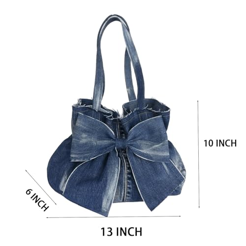 Bow Purse Denim Bow Shoulder Bag with Jean Bowknot Stylish Medium Handbag Trendy Gift for Women Daily Travel2