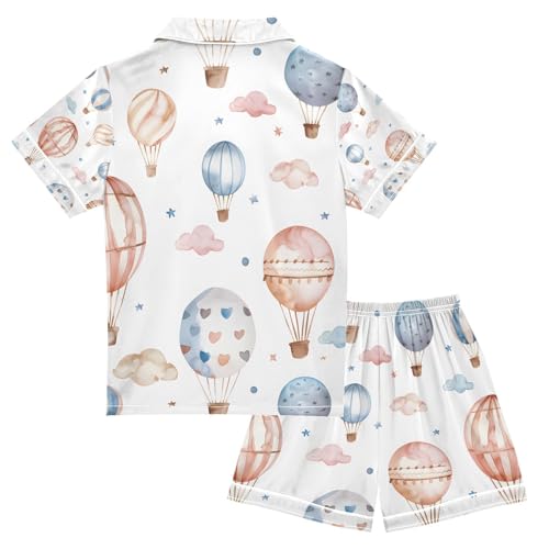 senya Air Balloons Satin Summer Pajama Sets Silk Short Sleeve Button Down Sleepwear2