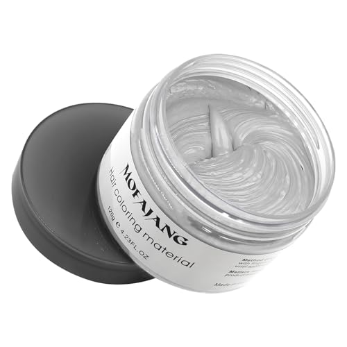 Silver Grey Hair Wax Pomades 4.23 oz - Natural Hair Coloring Wax Material Disposable Hair Styling Clays Ash for Cosplay, Party (Silver Grey)