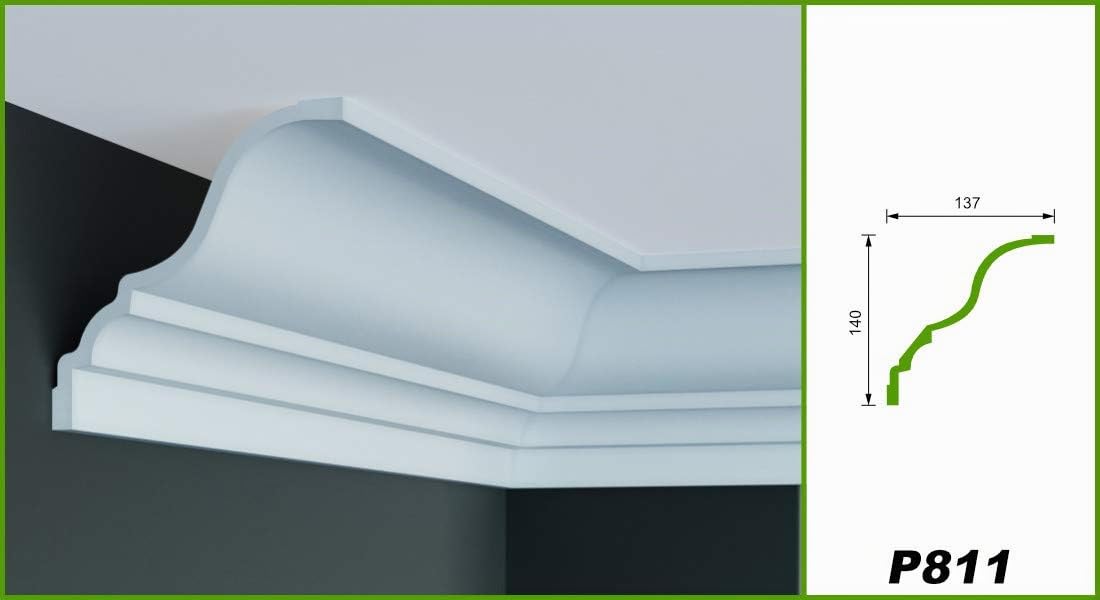 GRAND DECOR Modanature per stucchi a soffitto moderne, schiuma rigida PU bianca - 2m modanature per soffitto lisce decorative modanature (2 metri P811)