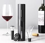 Sacacorcho Eléctrico Portátil con Cortacápsulas, Tapón de Silicona de Vacío y Vertedor de Vino - Regalo para amantes del vino