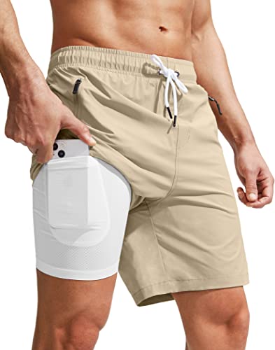 Viodia Men's Swim Trunks with Compression Liner Quick Dry Board Shorts Swimsuit Swimwear for Men with Zipper Pockets