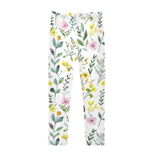 Girls' Leggings Yellow Pink Flowers Kids Yoga Tights Pants 1 Pack 20858211