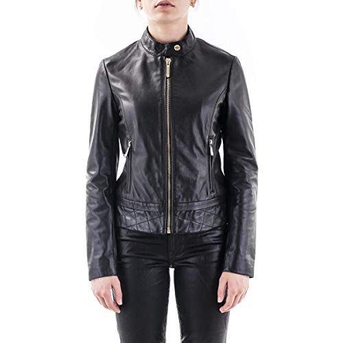 Trussardi Jeans Jacket Biker Soft Touch Leathe Chaqueta de Cuero, Negro, 36 para Mujer