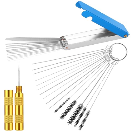 Carburetor Cleaning Kit, 4 Set Carbon Dirt Jet Remove Cleaner with Stainless Steel 13 Cleaning Wires Set, 5 Nylon Brushes, 10 Cleaning Needles, Sharp Pick for Motorcycle, Carburetor
