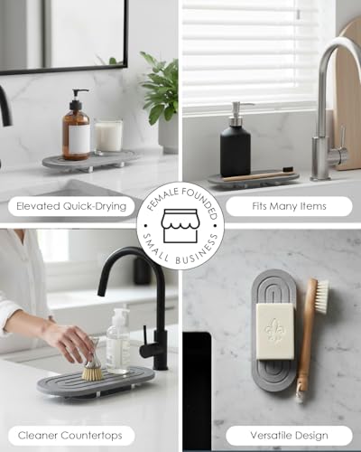 HAYVAN Organizador para Fregadero Piedra Diatomita - Soporte para Esponja Absorbente de Agua con Base Acrílica y Cepillo de Limpieza, Organizador de Secado Rápido para Mostrador de Cocina miniatura 3