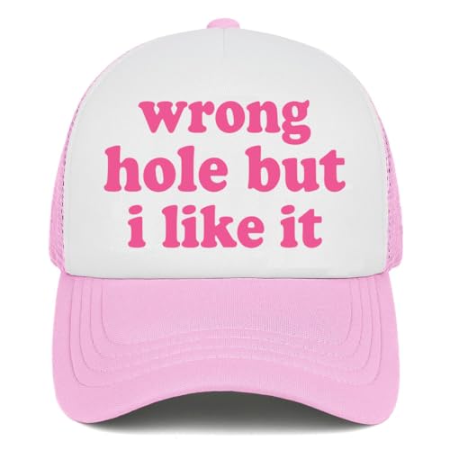 Wrong Hole but i Like it Trucker Hat for Women Hot Pink Funny Gag Baseball Cap for Men Girls