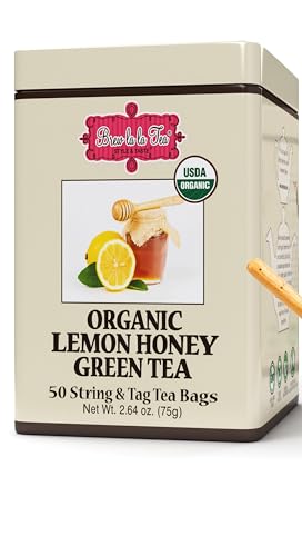 Brew La La Organic Green Tea -Lemon Honey Flavor - 50 Double Chambered Teabags - Low Caffeine - USDA Certified Organic