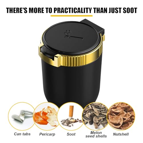 Image of Car Ashtray with Lid Smell Proof, Detachable Stainless Smokeless Ash Tray with LED Blue Light, Portable Mini Car Trash Can, Windproof Auto Ashtray Cup Holder for Car Home Outdoor Travel (Gold)