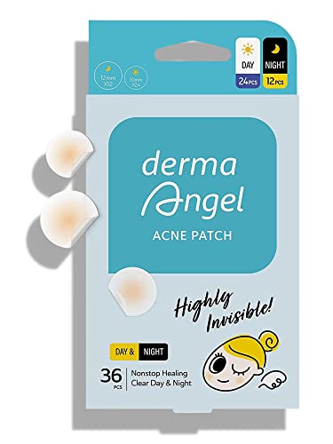 DermaAngel Ultra Invisible Acne Patches, Pimple Patches, Hydrocolloid Acne Patches, Zit Patches, Acne Stickers, Hydrocolloid Bandages For Acne, Acne Spot Treatment - Day & Night Use 36 pieces 2 sizes