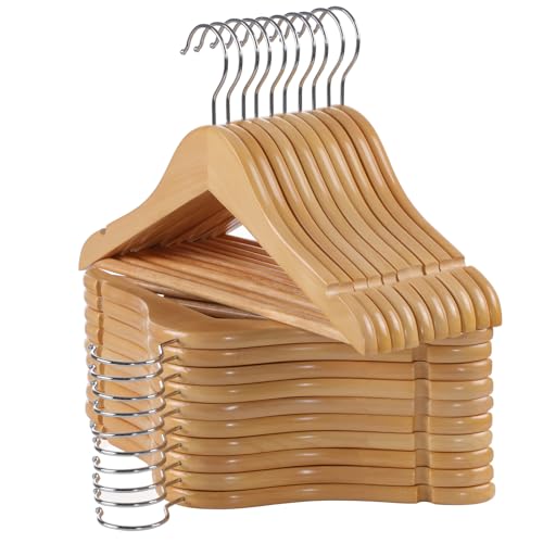 Image of Edergoo Kids Wooden Hangers - 20 Pack, Natural Solid Wood Baby Hangers with Smooth Finish, Precisely-Cut Sleek Notches & Swivel Hooks for Closet