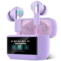 Auriculares Inalámbricos con Pantalla Táctil LED, 2025 Auriculares Bluetooth 5.4 HiFi Estéreo con HD Mic,48H Cascos Inalambrico con Reducción de Ruido ANC+ENC,5 Modos EQ,IP7 Impermeable,Morado ciruela