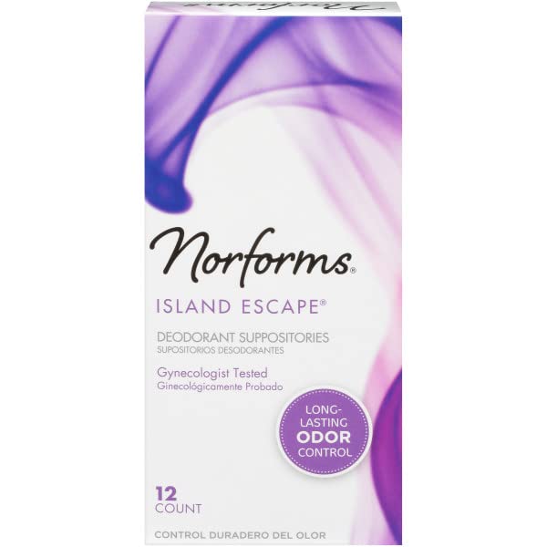 Image of Norforms Feminine Deodorant Suppositories, Long Lasting Odor Control, Island Escape scent, 12 Count. (Pack of 7)