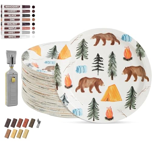 Hardwood Floor Repair Kit -Laminate Vinyl Wood Furniture Floor Kit with Heat Pen 8 Colors Linoleum Floor Wax Touch up Marker Pen Scratch Remover for Cracks, Holes, Table, Cabinet