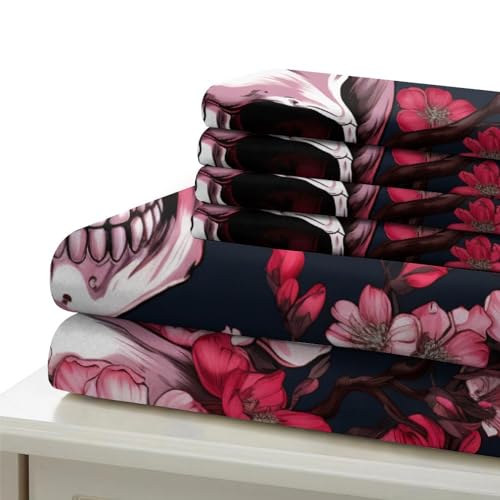 Housse de couette Crâne de Sakura King | Parure de lit gothique chic 3 pièces en microfibre douce - 7