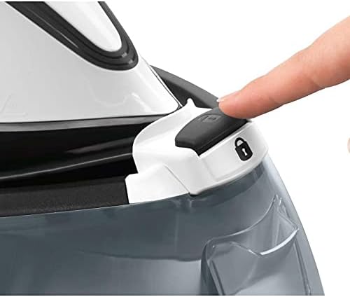Close-up of the ceramic soleplate of the Bosch TDS4070 steam iron, showing steam emitting from the vents.