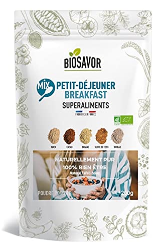 BIOSAVOR - Mix Petit-déjeuner Bio en poudre 200g - Breakfast powder mix - 100% Naturelle & Pure - Vegan et sans Gluten - Fabriqué en France Cover