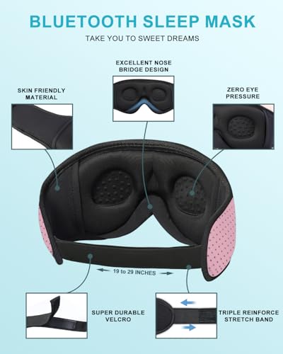 Image of LC-dolida Sleep Headphones, 3D Sleep Mask Bluetooth Wireless, Sleeping Headphones for Side Sleepers Sleep Eye Mask Music Weighted Sleeping Mask Meditation Gifts for Men Women (Rose Pink)