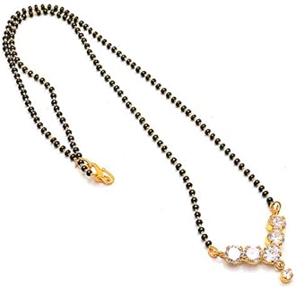 JewarHaat Indian Ad Cz Two-Tone Silver Gold-Plated CZ-Studded & Beaded Mangalsutra for Women