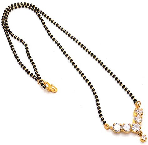 JewarHaat Indian Ad Cz Two-Tone Silver Gold-Plated CZ-Studded & Beaded Mangalsutra for Women