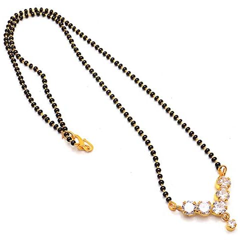 Jewar Mangalsutra Indian Wedding Bridal Ad Cz Color Stones Gold Plated Pendant Tanmaniyam Nallapusalu Black Beads Chain Bollywood Faux Jewelry Women, S, Brass, Cubic Zirconia Cover