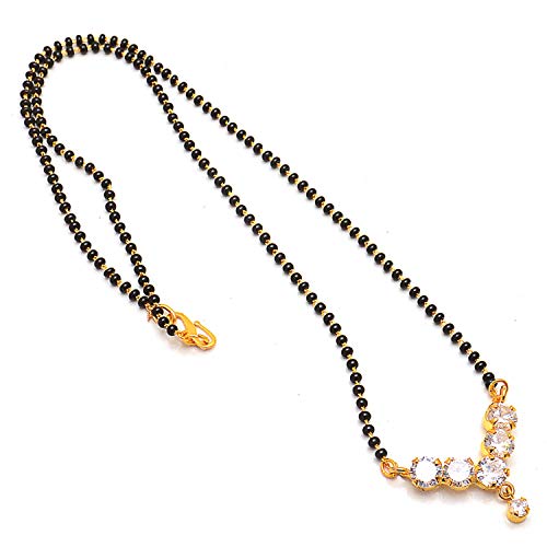 JewarHaat Indian Gold Plated Mangalsutra Ad Cz 6 Stones Black Crystal Chain Pendant Fashion Jewelry for Women (Style-1) by Generic - Used condition - US$10.22