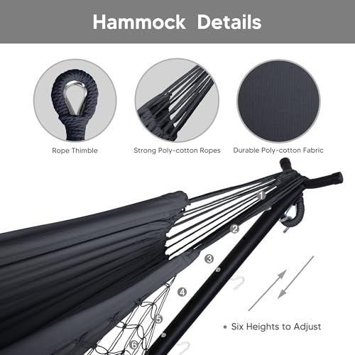 Image of SUNCREAT 2-in-1 Outdoor Hammock and Stand, Patented, Dark Grey with Tassel