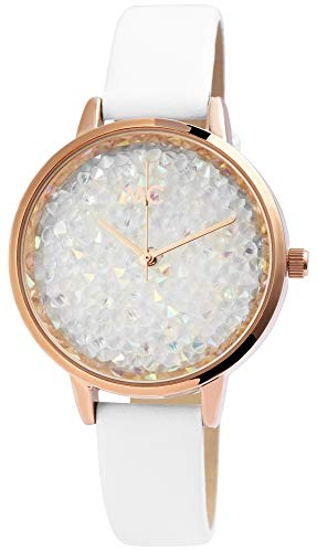 Preisvergleich Produktbild MC Timetrend Germany Damenuhr Silber Weiß Gold Analog Edelstahl Leder Armbanduhr