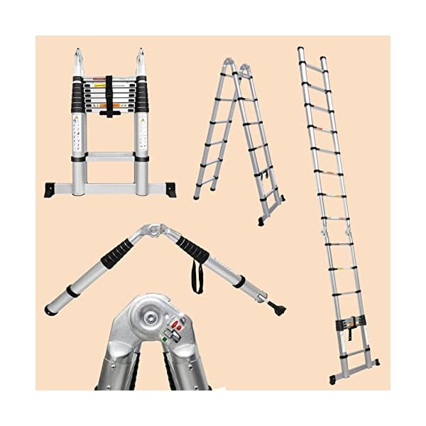 16.5FT Aluminum Telescoping Extension Ladder 330lbs Max Capacity A-Frame Lightweight Portable Multi-Purpose Folding with Support Bar Anti-Slip EN131 Certificated - Image 4