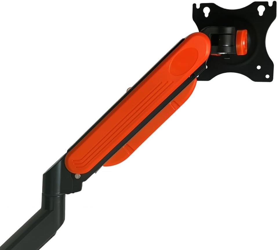 ArcadeX Single Monitor Mount, 13 to 32 Inch Gas Monitor Arm, Adjustable Stand, Vesa Mount with Clamp and Grommet Base - Fits 4.4 to 22lbs LED Computer Monitors (Black with Orange)