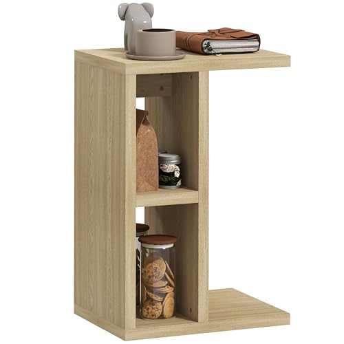 HOMCOM Table d'appoint 3 Niveaux, Bout de canapé en Forme de C avec 2 Compartiments Ouverts, Table...