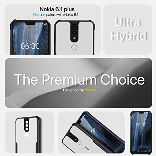 Image of Pikkme Nokia 6.1 Plus Back Cover | Crystal Clear Transparent Back | Ultra Hybrid | Full Camera Protection | Raised Edge | Bumper Back Case for Nokia 6.1 Plus (Black)