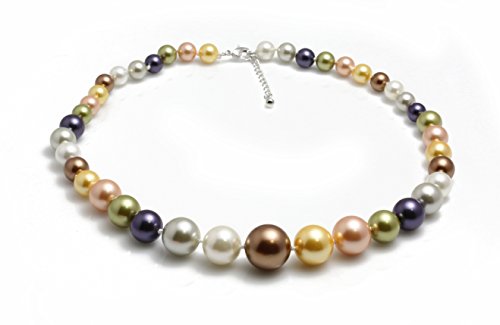 Preisvergleich Produktbild Schmuckwilly Muschelkernperlen Perlenkette Perlen Collier - Muschelkernperlenkette Halskette multifarbig Hochwertige Damen Perlenkette aus echter Muschel 45cm 6mm-18mm mk16mm060-45