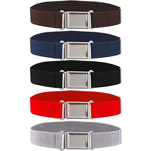 Olgaa 5 Pieces Kids Magnetic Belt Adjustable Fashion Belt with Magnetic Buckle for Boys and Gilrs (Black/Cyan/Brown/Coffee/Red) Cover