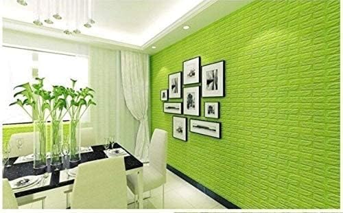 Image of Brick Wallpaper - Self Adhesive PE Foam Brick Design 3D Wall Stickers /DIY Wallpaper for Home Hotel Living Room Bedroom & Cafe (70 x 77cm, Appx. 5.8Sq Feet) (Light Green)-Pack of 1