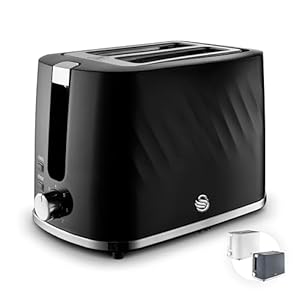 Swan ST14071BLK Windsor 2 Slice Toaster with 7 Browning Levels, Defrost/Reheat/Cancel Functions, Self-Centring Functions and Removable Crumb Tray, 900W, Black
