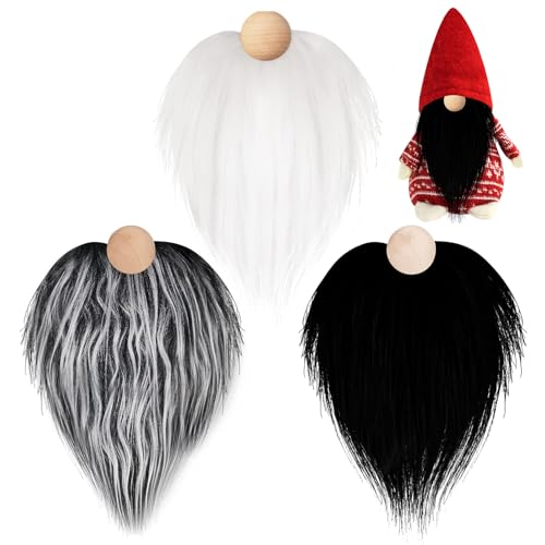 CHONGQILAO 3 peças barba de gnomo natal, acessórios de gnomos com barba anã Natal bolas de madeira, barba gnomo natal para bricolage presente, trabalhos manuais, decoração de Natal (D)