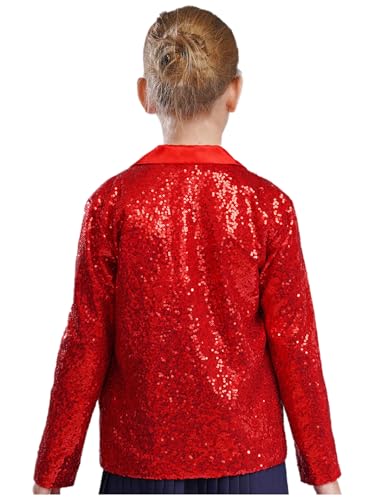 Kids Girls Sequin Blazer Jacket Sparkly Long Sleeve Button Down Lapel Suit Coat with Pockets4