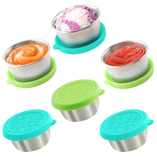 Image of Qukaka 1.6 oz Stainless Steel Salad Dressing Containers with Lids, 6 Pack