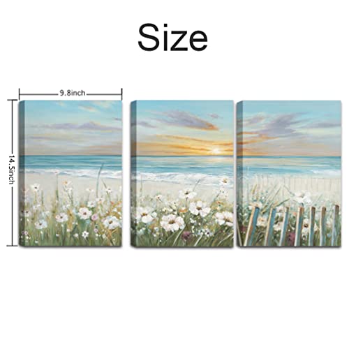 Yelash Sunrise Floral Beach Sunset Wall Art: Relaxing Seascape Picture For Living Room, Colorful Coastal Painting Decorative Canvas Poster Print For Home (10"X15"X3) #TOP6
