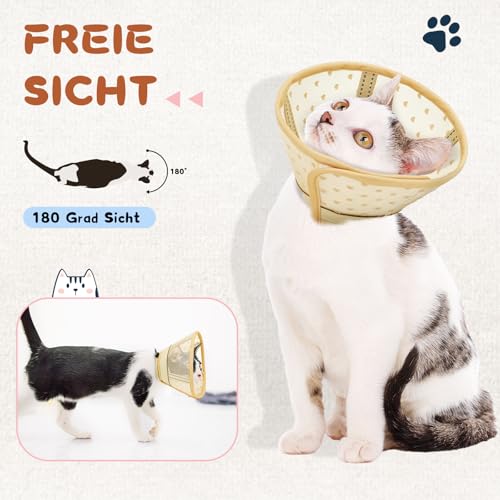 Supet weicher Katzenkegel-Halskragen,Luftgewebe-Katzen-Erholungskegel nach Operation um Lecken zu verhindern, einstellbar, atmungsaktiver Katzenhalskegel als Alternative für kleine Kätzchen und Katzen
