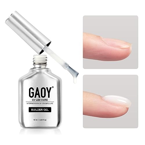 GAOY Builder Gel for Nails 16ml Nail Strengthener in a Bottle Nail Extension Hard Gel Soak Off Long Lasting UV Light Cure 1731 Milky White Base Coat Top Coat Needed