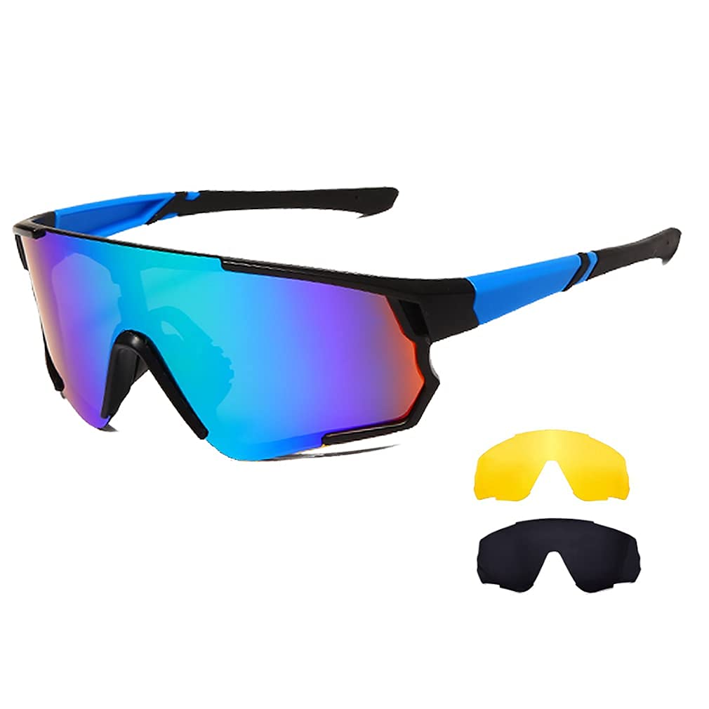 Long Keeper Occhiali Ciclismo Polarizzati con 3 Lenti Intercambiabili Occhiali da sole Sportivi da Uomo Donna UV400 Protezione per Corsa Bici Sport