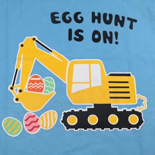 Image of Toddler Boys Easter Shirt Short Sleeve Kids Digger Eggs Hunt T-Shirt Cotton Dinosaur Bunny Outfits Tee Top 2-7 Years