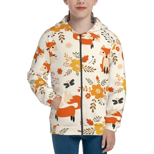 Flower Fox Kid Hoodies Boys Zip Up Sweatshirts Girls Pullover with Pocket3