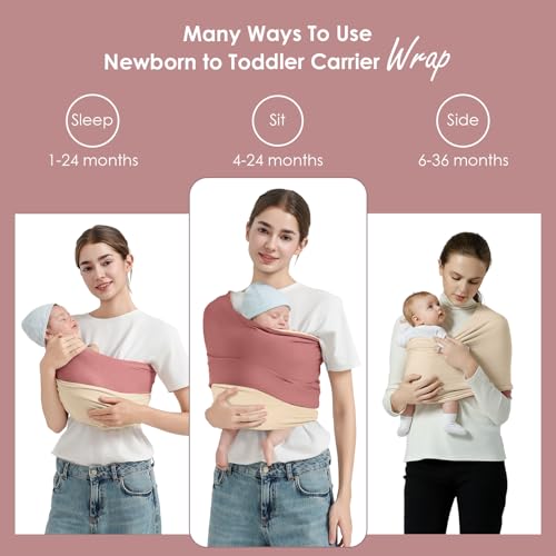 Image of Baby Wrap Carrier, Lightweight Baby Wearing Wraps for Newborn and Infant, Soft Swaddle Holder Carrier, Cozy Baby Sling 7-35 lbs Cream+Pink